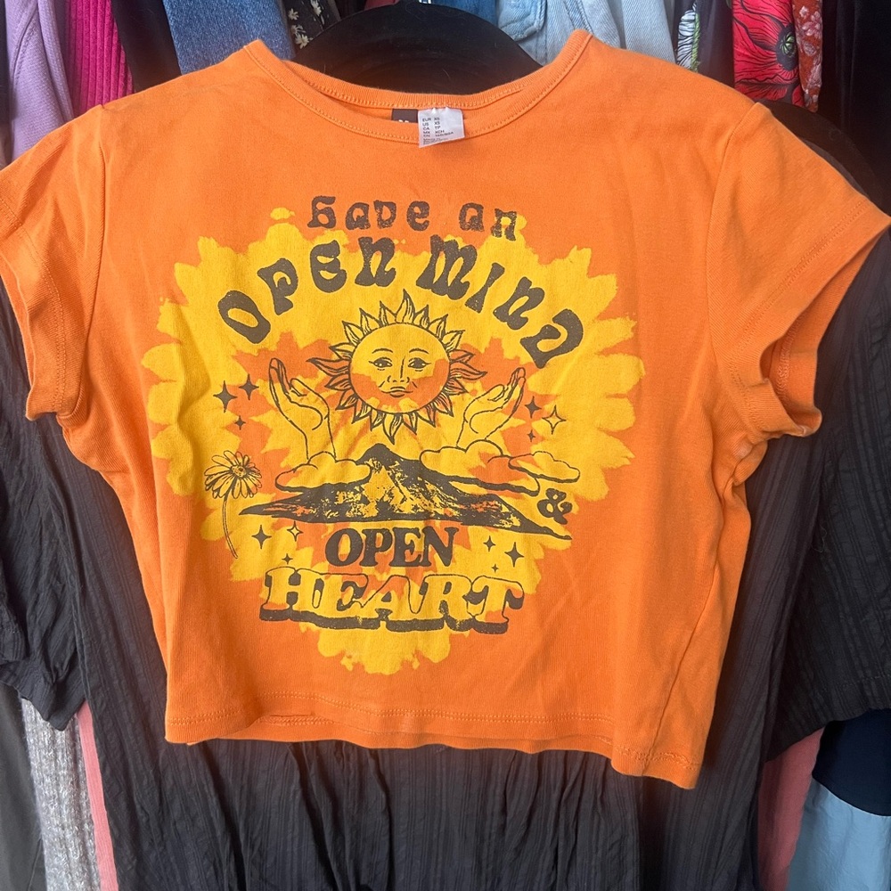 H&M Orange Graphic Crop Tee